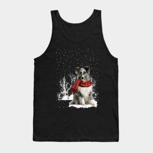 Christmas Shetland Sheepdog With Scarf In Winter Forest Tank Top